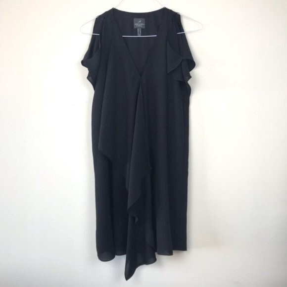 NWOT Adrianna Papell Cold Shoulder Black Draped Mini Above Knee Shift Dress 2 - Picture 5 of 8